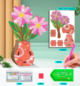 DIY Crystal Art Pink Daisy Flower Pot