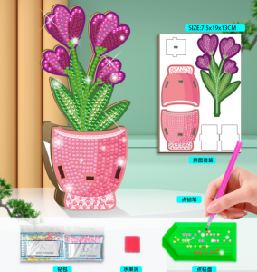 DIY Crystal Art Purple Tulip Flower Pot